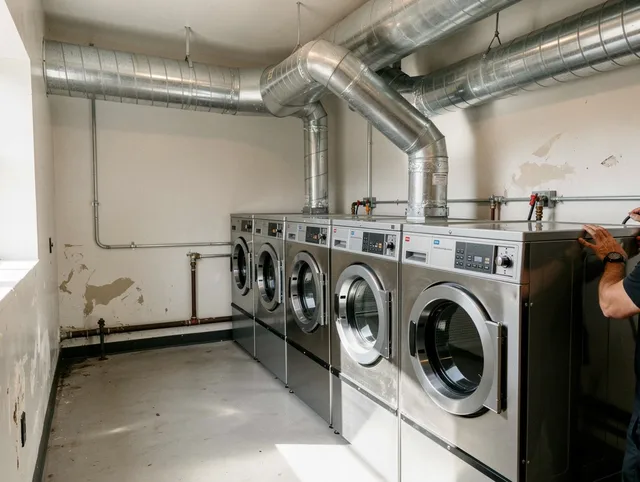 Home Gardens Dryer Vent Cleaning team performing large-scale commercial dryer vent cleaning in Home Gardens