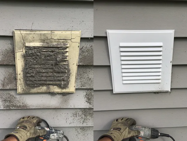 Home Gardens Dryer Vent Cleaning technician installing high-quality dryer vent cover at a residential property in Home Gardens